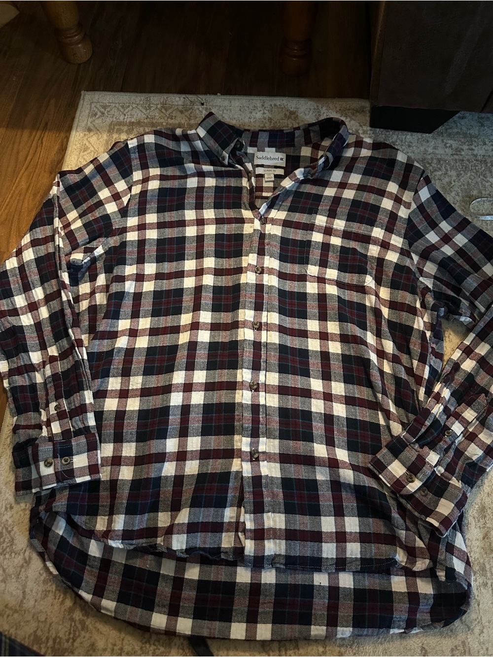 Saddlebred Men’s XXL Flannel Shirt Plaid Classic Fit 100% Cotton Burgundy Navy